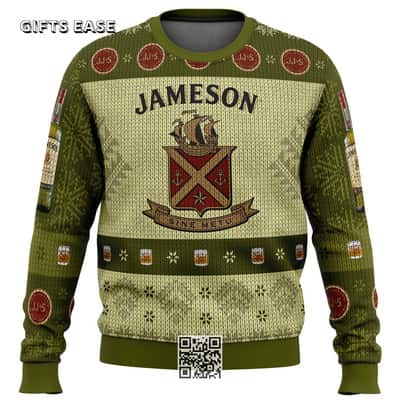 Jameson Irish Whiskey Ugly Christmas Sweater Snowflakes Pattern