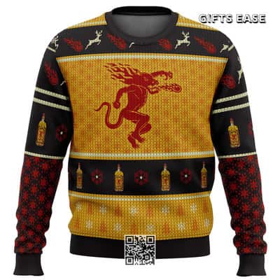 Fireball Cinnamon Whisky Ugly Christmas Sweater Reindeer Pine Tree Snowflake