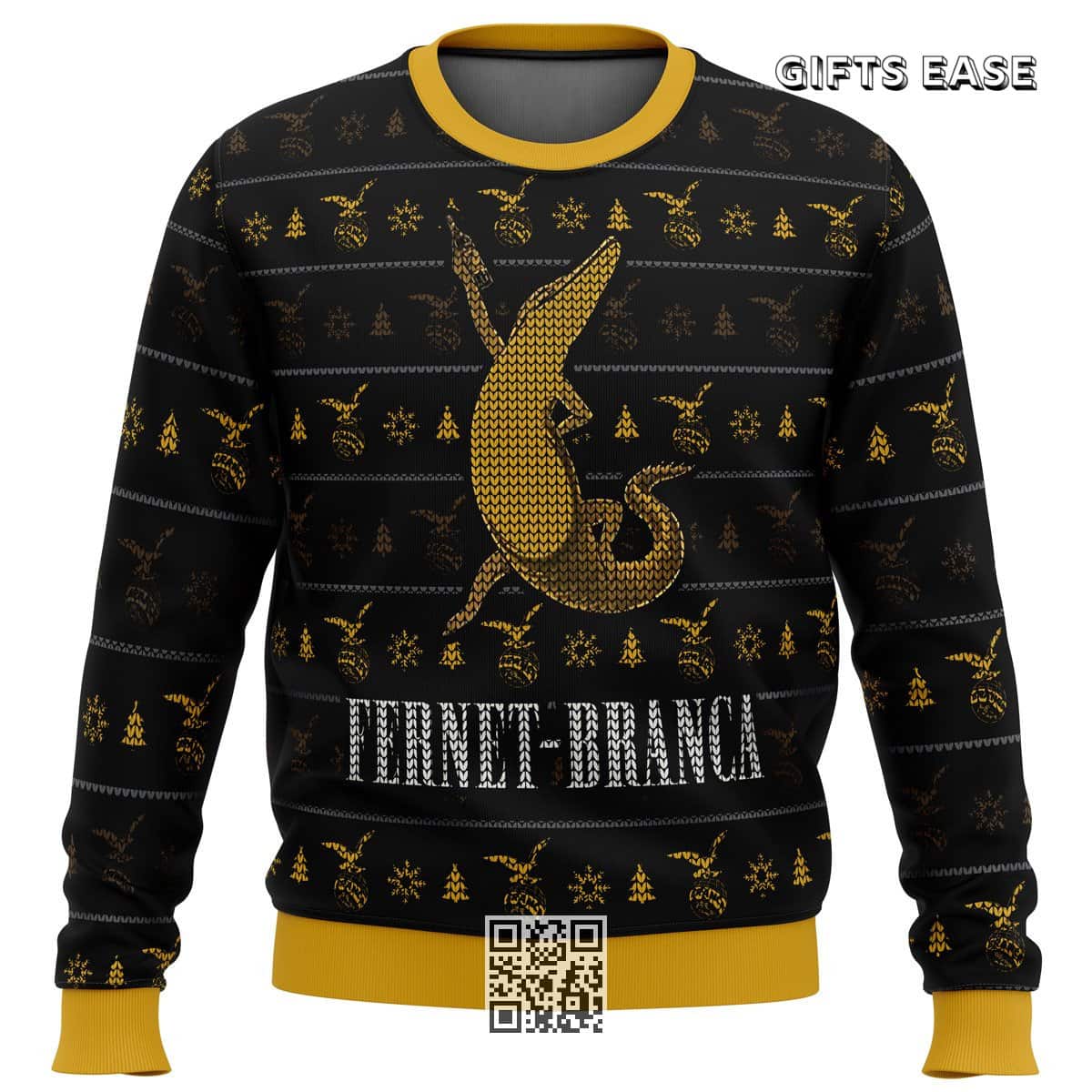 Black And Yellow Fernet Branca Ugly Christmas Sweater Black And Yellow Fernet Branca Ugly Christmas Sweater