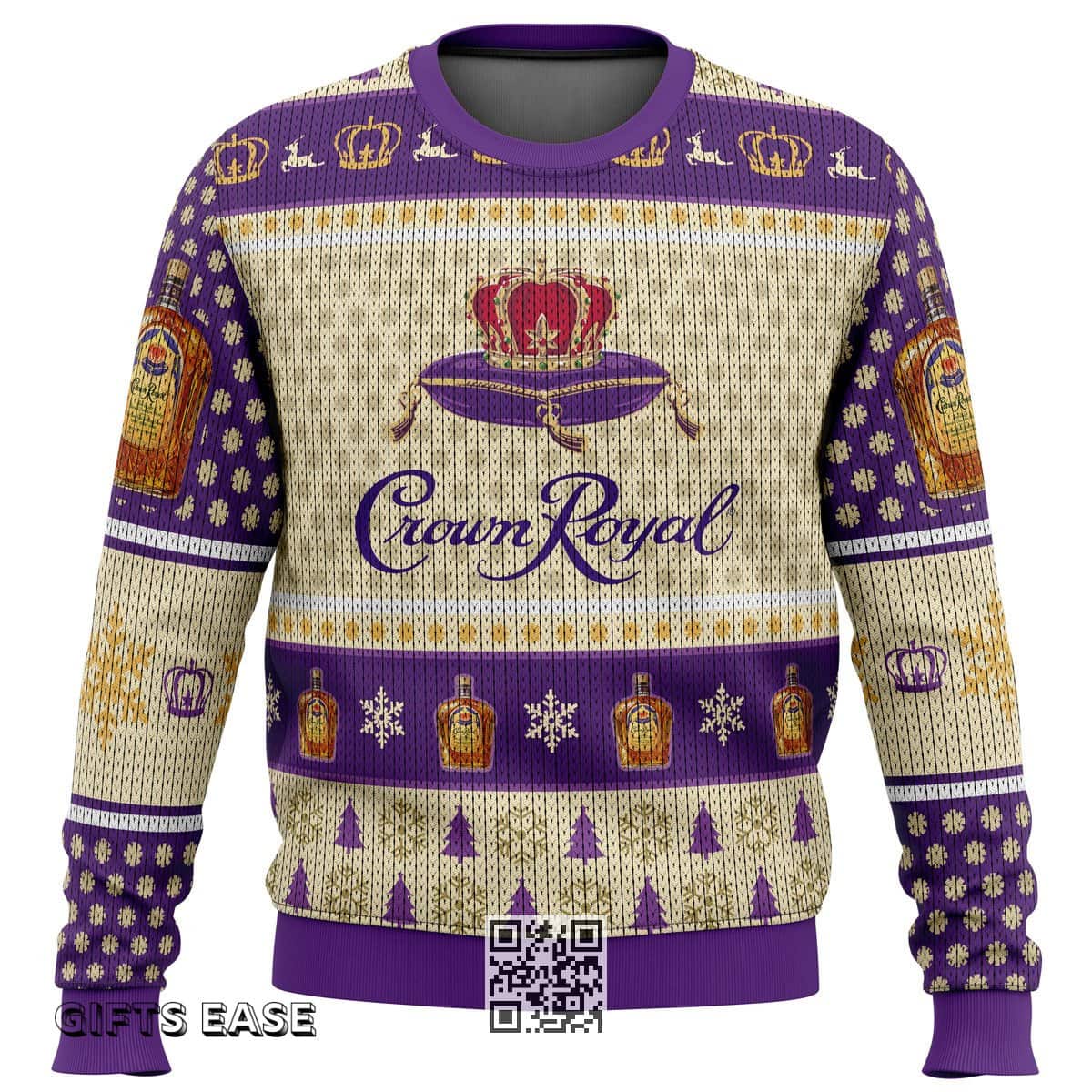 Crown Royal Whiskey Ugly Christmas Sweater Pine Tree Snowflake Pattern Crown Royal Whiskey Ugly Christmas Sweater Pine Tree Snowflake Pattern
