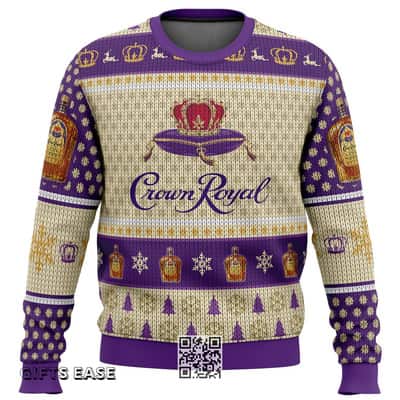 Crown Royal Whiskey Ugly Christmas Sweater Pine Tree Snowflake Pattern