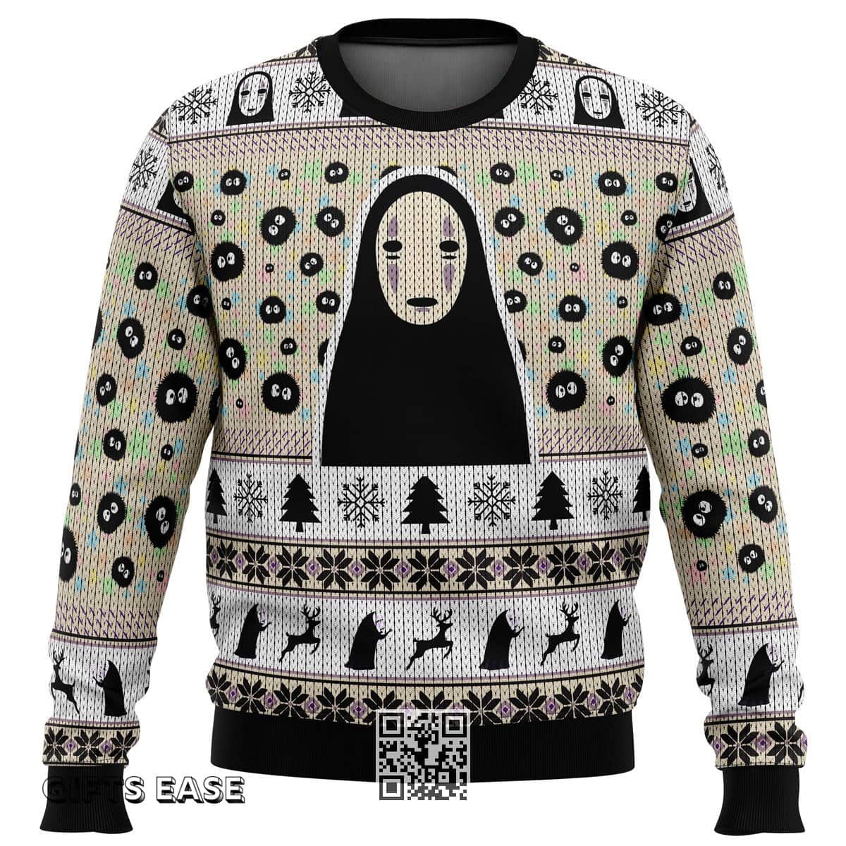 No-Face And Soot Sprites Spirited Away Ugly Christmas Sweater Studio Ghibli Xmas Pattern No-Face And Soot Sprites Spirited Away Ugly Christmas Sweater Studio Ghibli Xmas Pattern