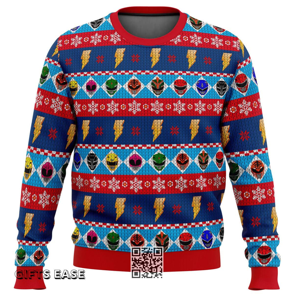 Mighty Helmets Power Rangers Ugly Christmas Sweater Snowflakes Pattern Mighty Helmets Power Rangers Ugly Christmas Sweater Snowflakes Pattern