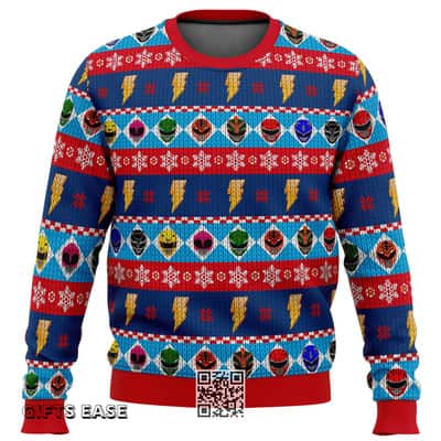 Mighty Helmets Power Rangers Ugly Christmas Sweater Snowflakes Pattern