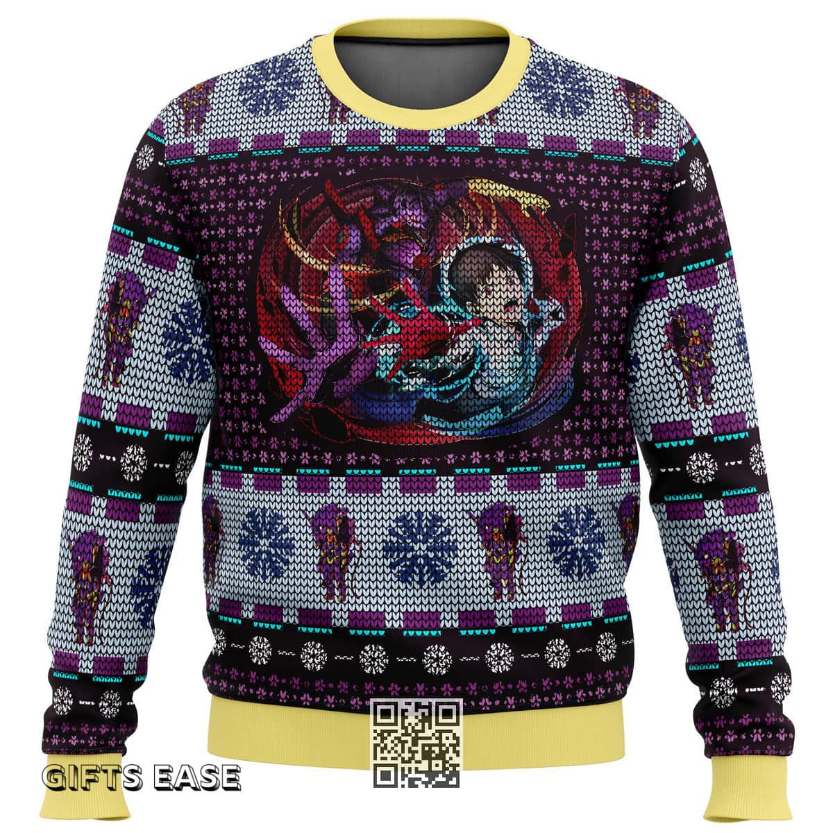 Unit-01 Ikari Shinji Neon Genesis Evangelion Ugly Christmas Sweater Snowflakes Pattern Unit-01 Ikari Shinji Neon Genesis Evangelion Ugly Christmas Sweater Snowflakes Pattern