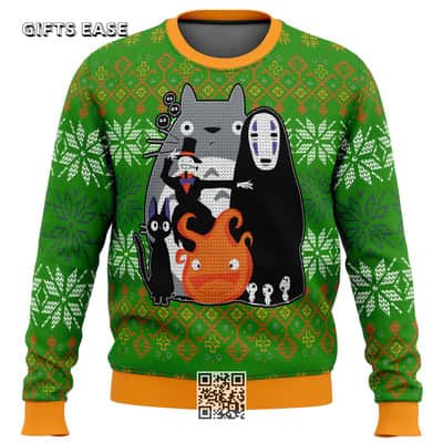 Studio Ghibli Ugly Christmas Sweater Totoro No-Face Jiji Calcifer