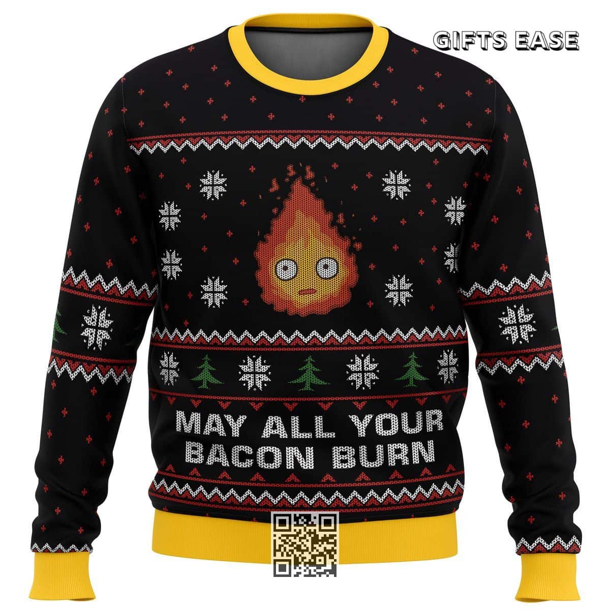 Studio Ghibli Ugly Christmas Sweater May All Your Bacon Burn Calcifer Studio Ghibli Ugly Christmas Sweater May All Your Bacon Burn Calcifer