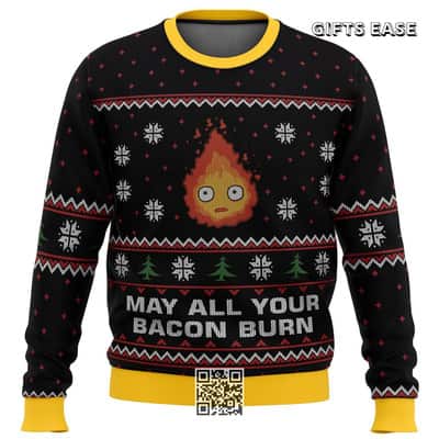 Studio Ghibli Ugly Christmas Sweater May All Your Bacon Burn Calcifer Studio Ghibli Ugly Christmas Sweater May All Your Bacon Burn Calcifer