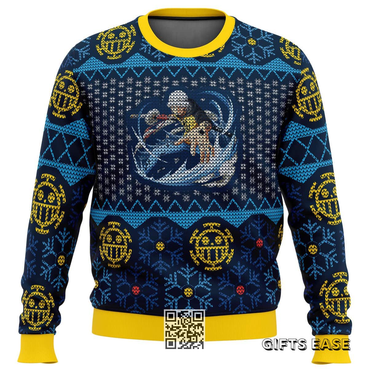 Trafalgar D Water Law One Piece Ugly Christmas Sweater Snowflakes Pattern Trafalgar D Water Law One Piece Ugly Christmas Sweater Snowflakes Pattern