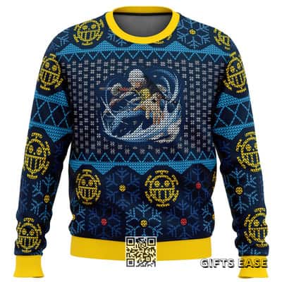 Trafalgar D Water Law One Piece Ugly Christmas Sweater Snowflakes Pattern