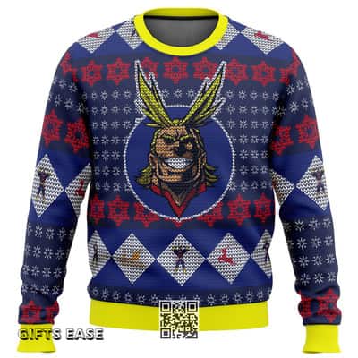 All Might My Hero Academia Ugly Christmas Sweater Snowflakes Pattern