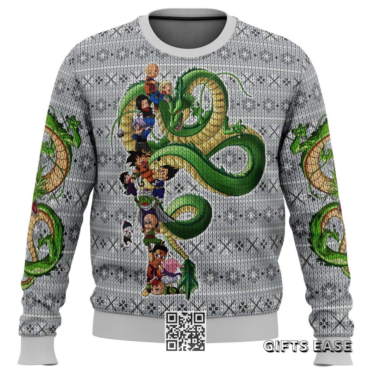 Dragonball Z Play With The Dragon Ugly Christmas Sweater Snowflakes Pattern Dragonball Z Play With The Dragon Ugly Christmas Sweater Snowflakes Pattern