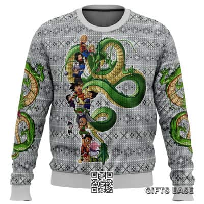 Dragonball Z Play With The Dragon Ugly Christmas Sweater Snowflakes Pattern