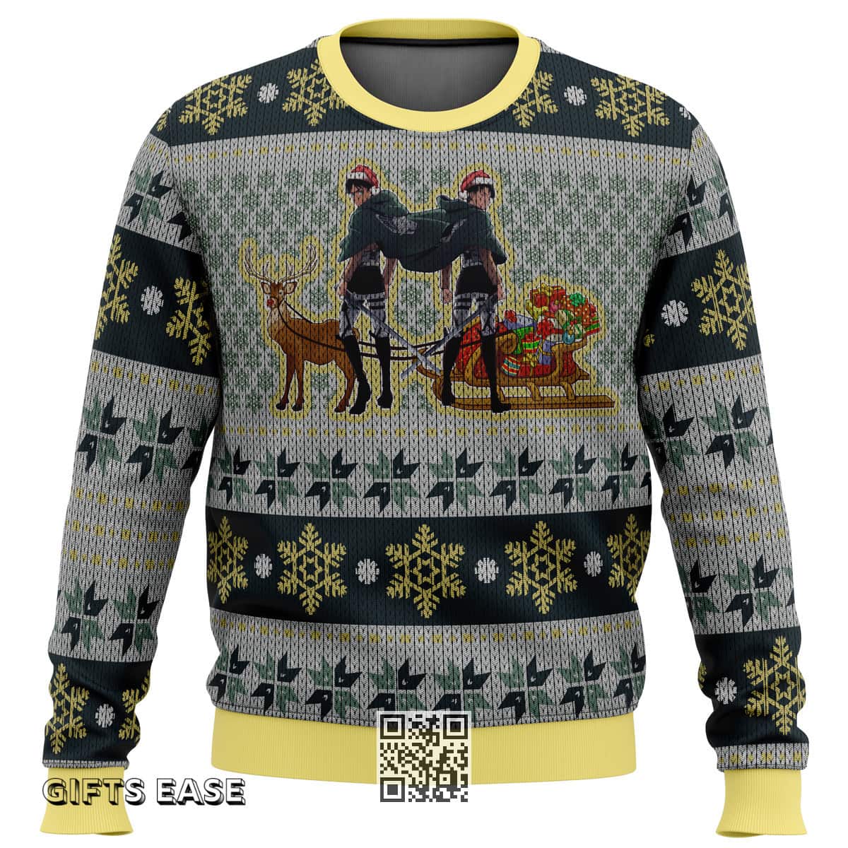 Eren Yeager And Levi Ackerman Attack On Titan Ugly Christmas Sweater Snowflakes Pattern Eren Yeager And Levi Ackerman Attack On Titan Ugly Christmas Sweater Snowflakes Pattern