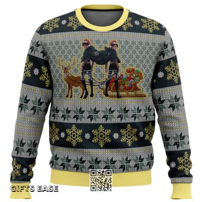 Eren Yeager And Levi Ackerman Attack On Titan Ugly Christmas Sweater Snowflakes Pattern