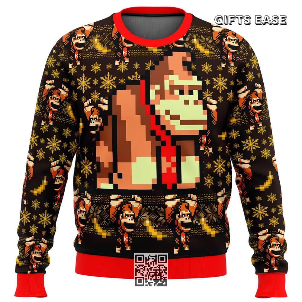 Donkey Kong Sprite Ugly Christmas Sweater Snowflakes Pattern Donkey Kong Sprite Ugly Christmas Sweater Snowflakes Pattern