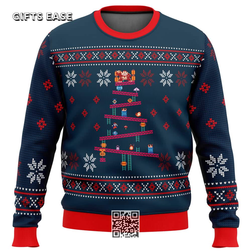 Donkey Kong Ugly Christmas Sweater Snowflakes Pattern Donkey Kong Ugly Christmas Sweater Snowflakes Pattern