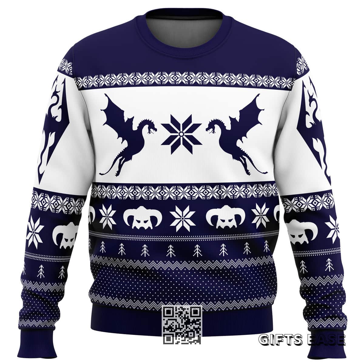 Midnight White Skyrim Dragon Ugly Christmas Sweater Midnight White Skyrim Dragon Ugly Christmas Sweater
