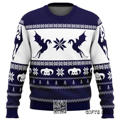 Midnight White Skyrim Dragon Ugly Christmas Sweater