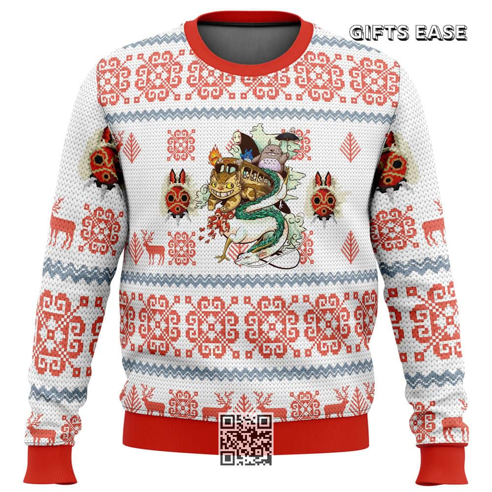 Studio Ghibli Ugly Christmas Sweater Totoro No-Face Catbus Studio Ghibli Ugly Christmas Sweater Totoro No-Face Catbus