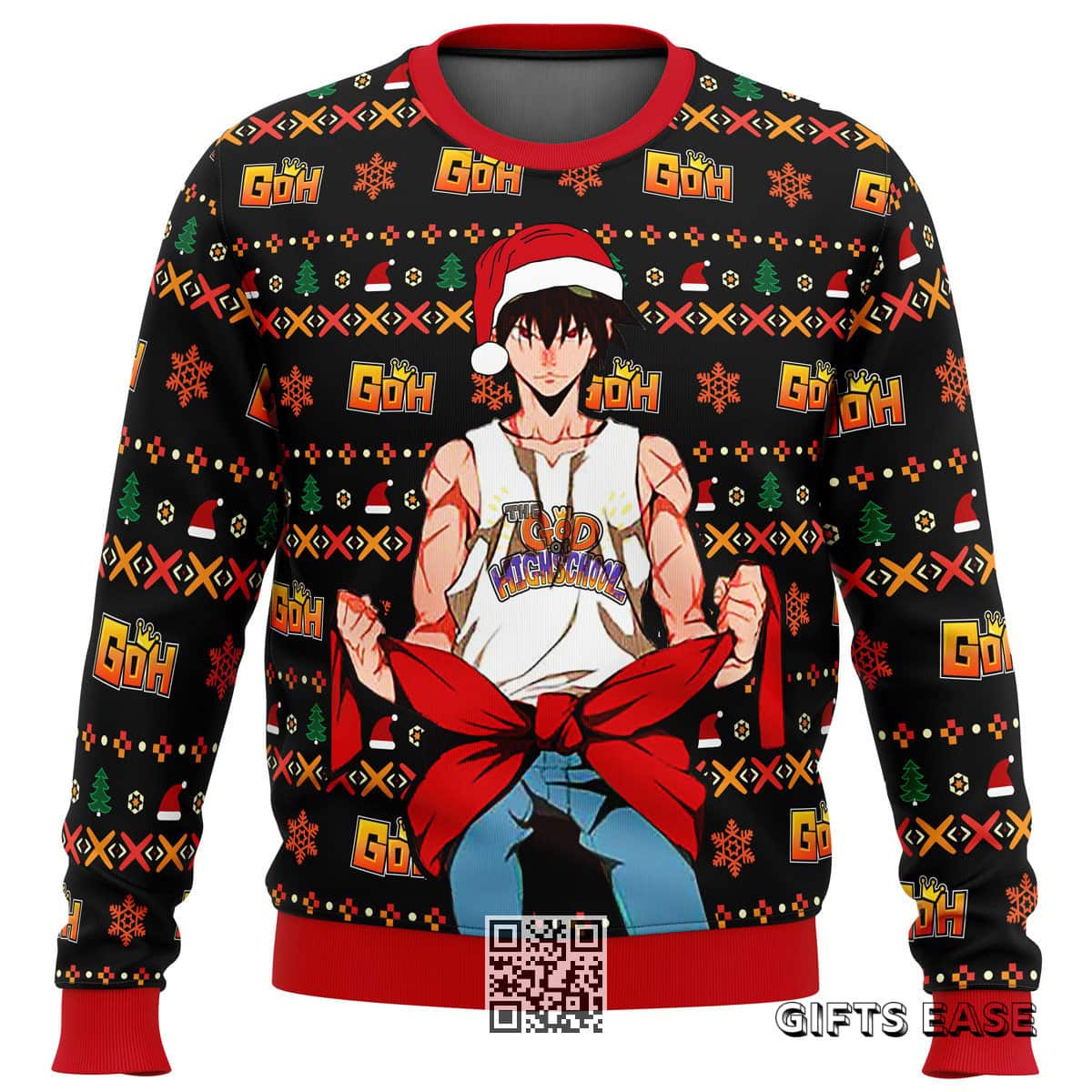 Black Red God Of High School Santa Jin Mori Ugly Christmas Sweater Black Red God Of High School Santa Jin Mori Ugly Christmas Sweater