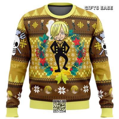 Sanji One Piece Ugly Christmas Sweater Xmas Floral Wreath