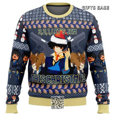 Spike Spiegel Cowboy Bebop Ugly Christmas Sweater 3 2 1 Let's Jam This Christmas