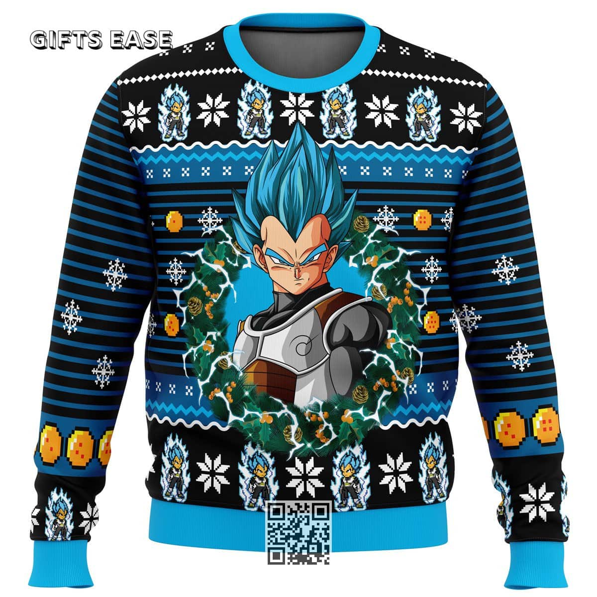 Dragon Ball Z Blue Vegeta Ugly Christmas Sweater Dragon Ball Z Blue Vegeta Ugly Christmas Sweater
