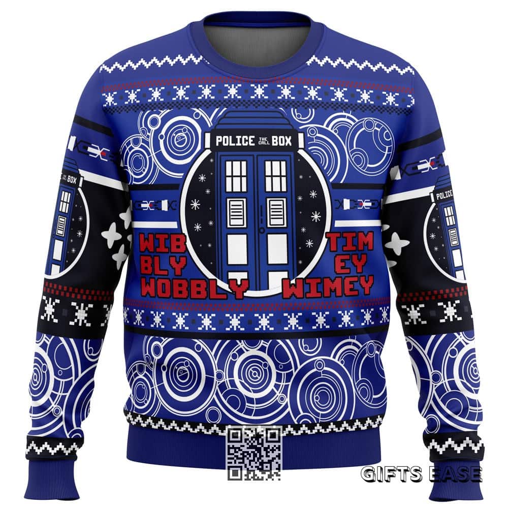 Doctor Who Ugly Christmas Sweater Wibbly Wobbly Timey Wimey Police Box Doctor Who Ugly Christmas Sweater Wibbly Wobbly Timey Wimey Police Box