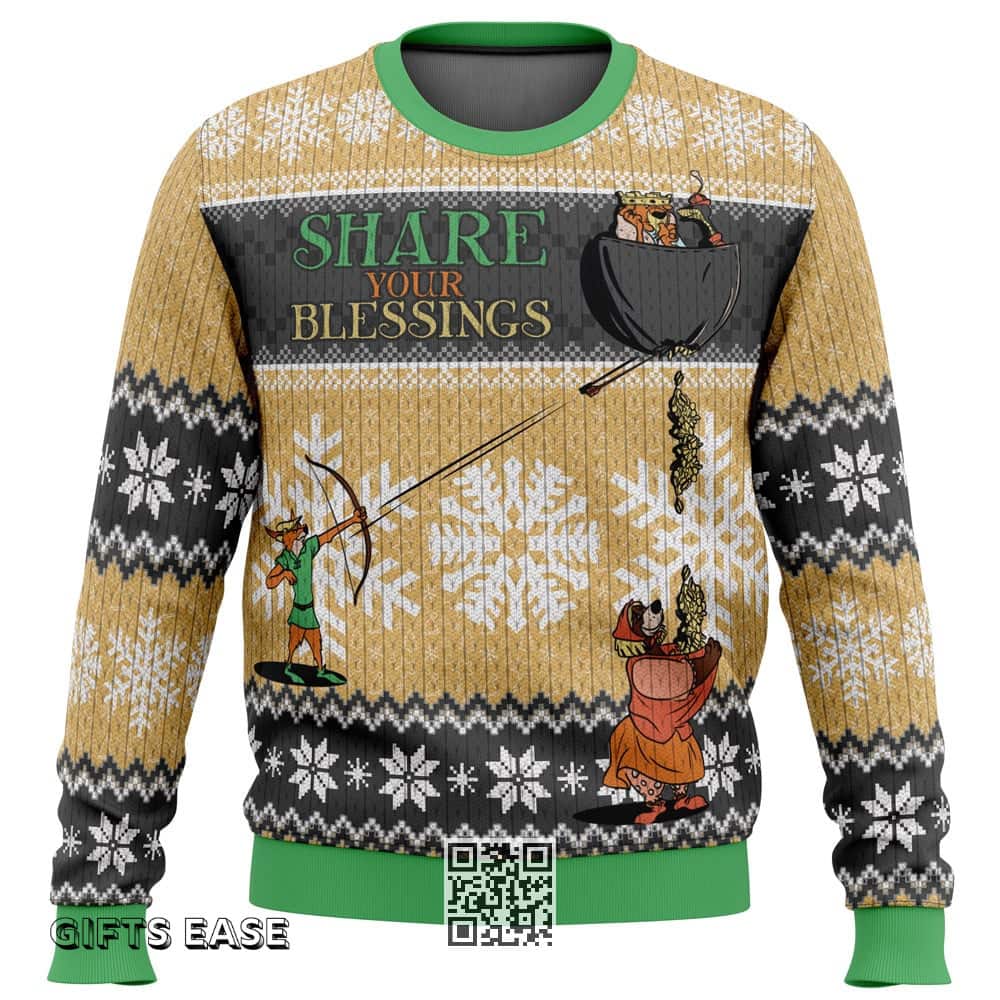 Robin Hood Disney Ugly Christmas Sweater Share Your Blessings Robin Hood Disney Ugly Christmas Sweater Share Your Blessings