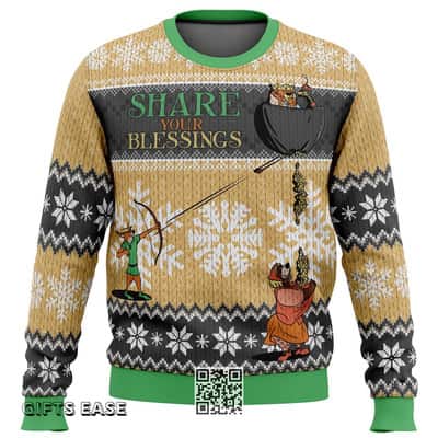 Robin Hood Disney Ugly Christmas Sweater Share Your Blessings
