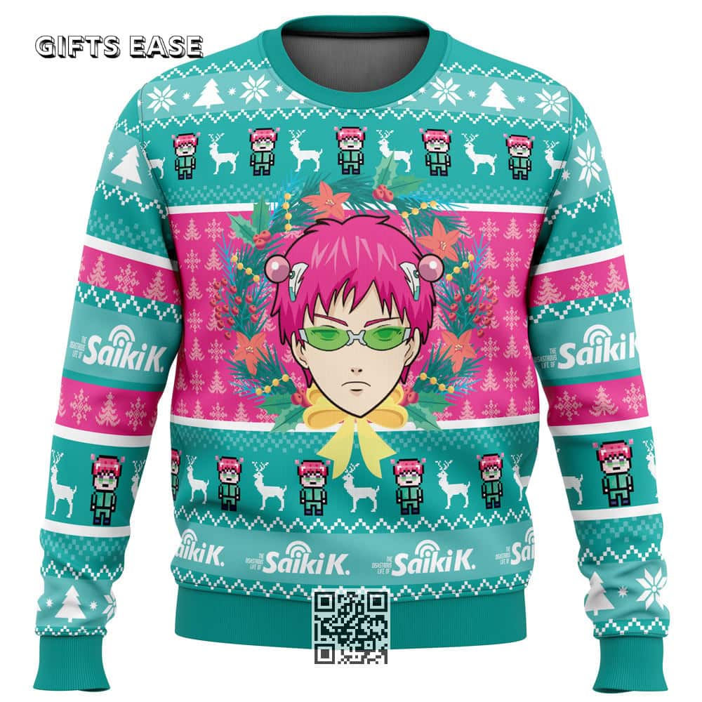 Saiki Kusuo No Psi-nan Ugly Christmas Sweater Snowflakes Pine Trees Reindeer Saiki Kusuo No Psi-nan Ugly Christmas Sweater Snowflakes Pine Trees Reindeer