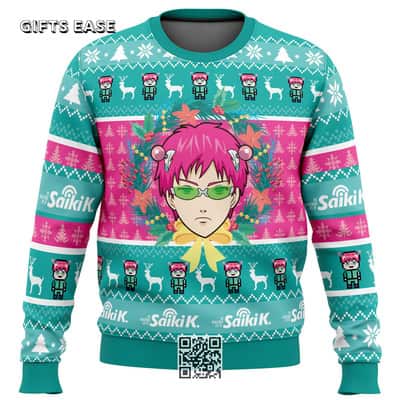 Saiki Kusuo No Psi-nan Ugly Christmas Sweater Snowflakes Pine Trees Reindeer