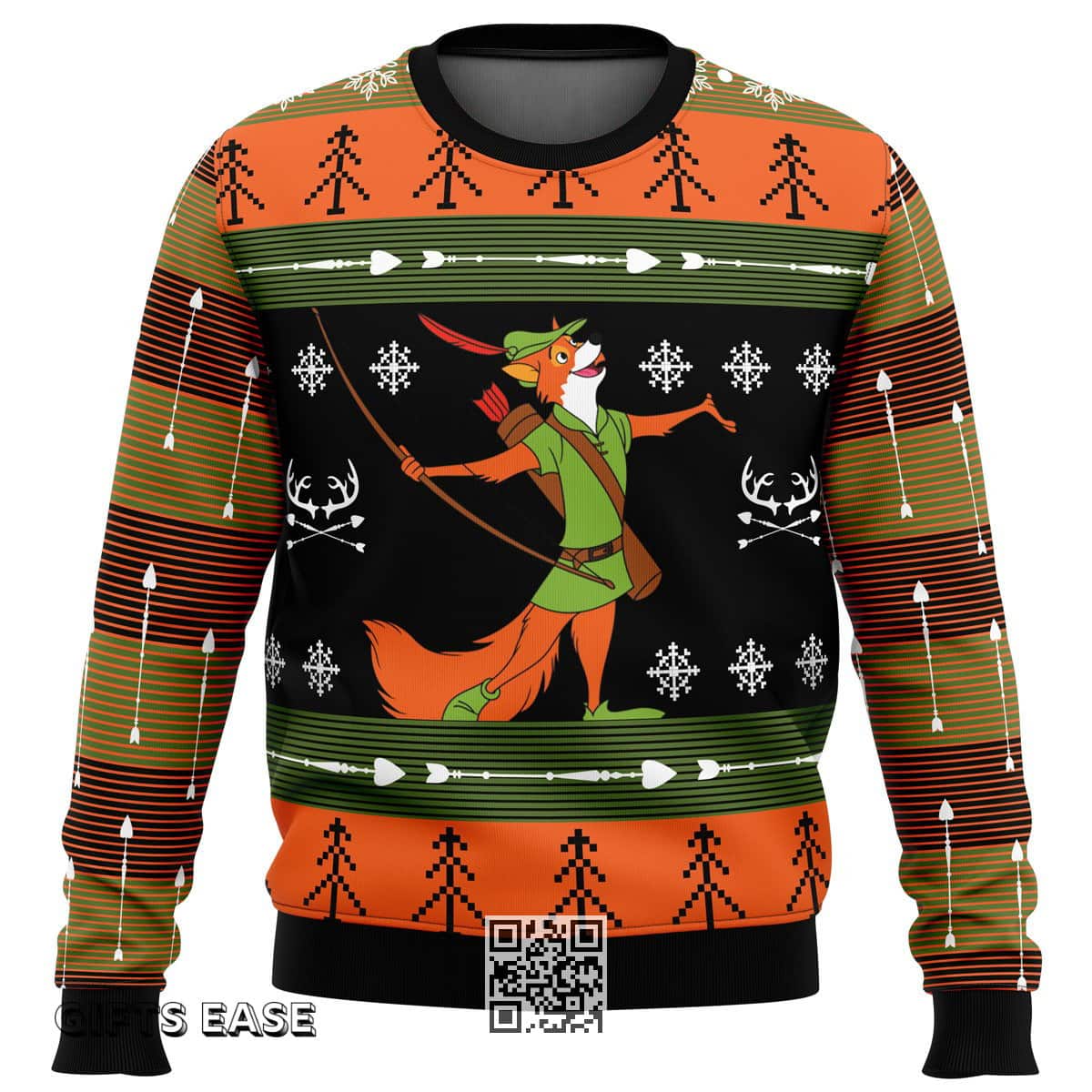 Robin Hood Ugly Christmas Sweater Pine Tree And Snowflake Pattern Robin Hood Ugly Christmas Sweater Pine Tree And Snowflake Pattern
