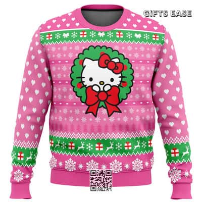 Pink Hello Kitty Ugly Christmas Sweater Snowflakes Pattern