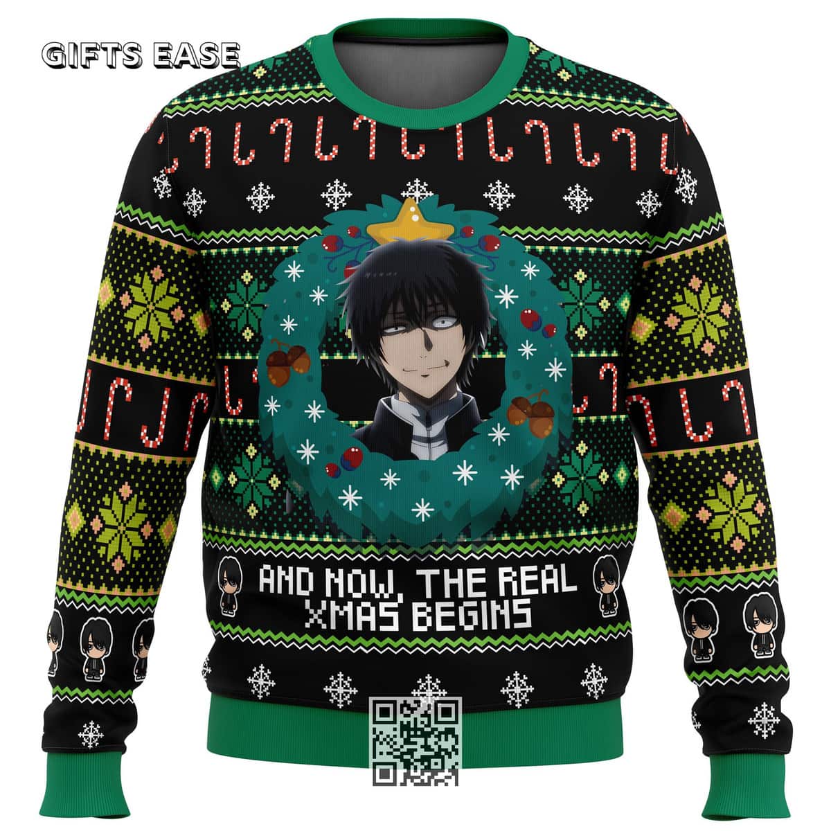 Black Green Yuuichi Katagiri Tomodachi Game Ugly Christmas Sweater Black Green Yuuichi Katagiri Tomodachi Game Ugly Christmas Sweater