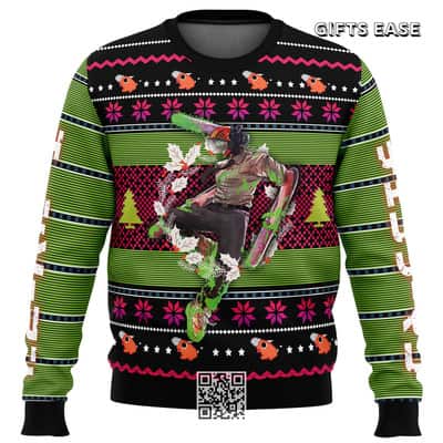 Denji Chainsaw Man Ugly Christmas Sweater Snowflakes Pine Trees