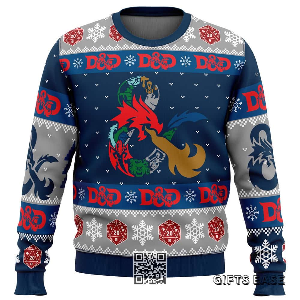 D-20 Dungeons & Dragons Ugly Christmas Sweater Snowflakes Pattern D-20 Dungeons & Dragons Ugly Christmas Sweater Snowflakes Pattern
