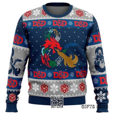D-20 Dungeons & Dragons Ugly Christmas Sweater Snowflakes Pattern