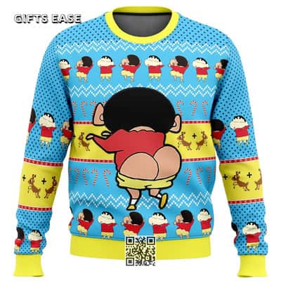 Blue Yellow Naughty Shinnosuke Crayon Shin-Chan Ugly Christmas Sweater