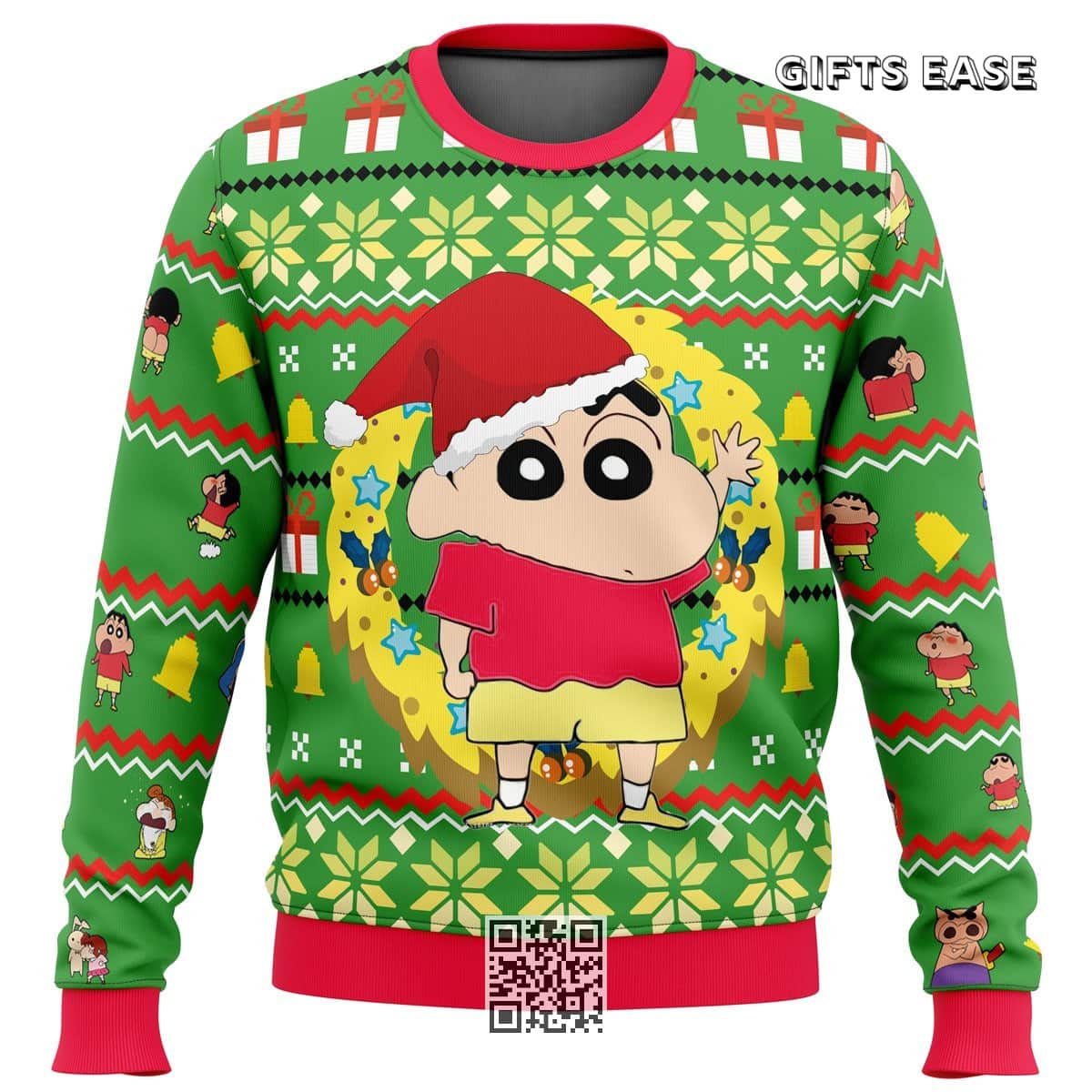 Santa Shinnosuke Crayon Shin-chan Ugly Christmas Sweater Snowflake Pattern Santa Shinnosuke Crayon Shin-chan Ugly Christmas Sweater Snowflake Pattern