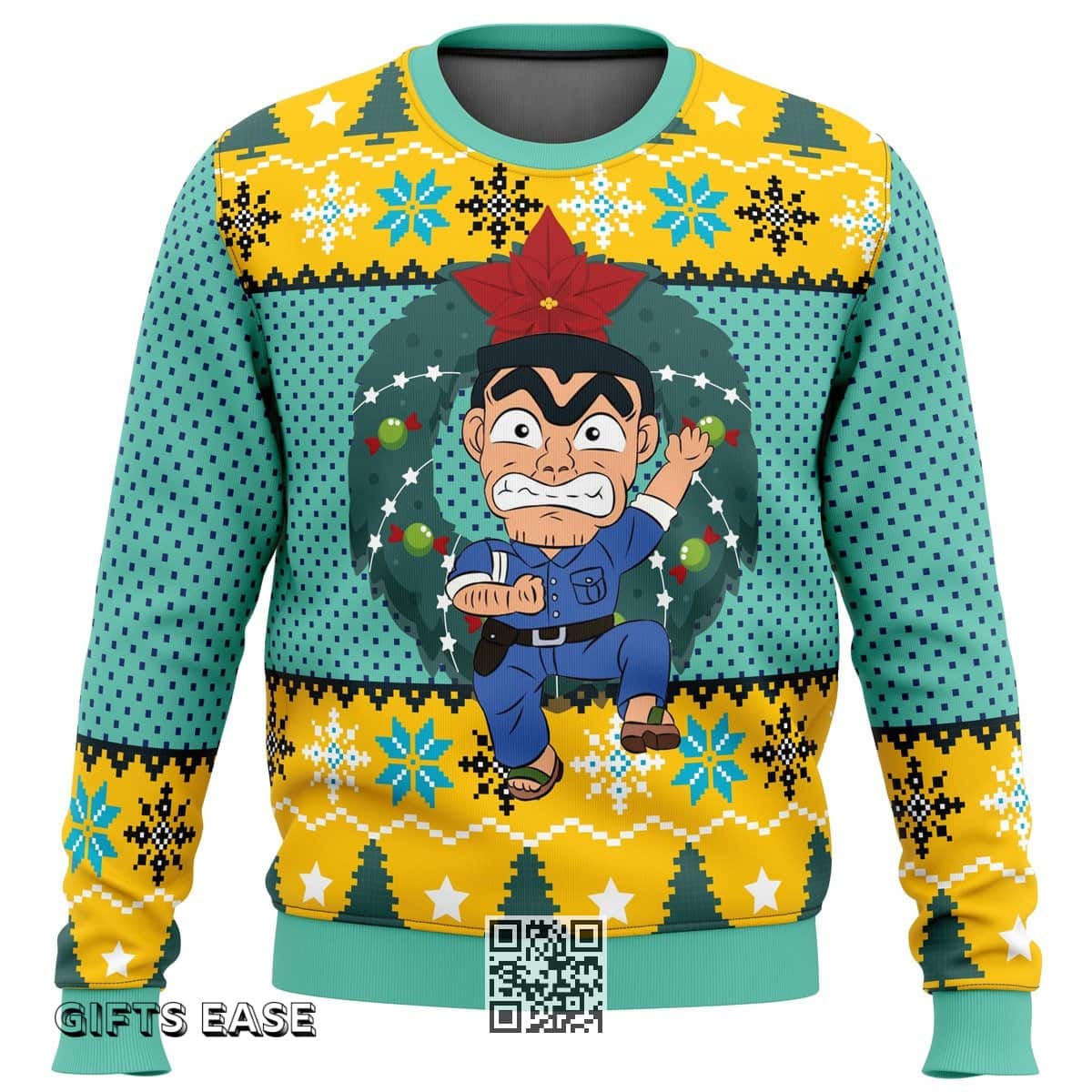 Kankichi Ryotsu Kochikame Tokyo Beat Cops Ugly Christmas Sweater Snowflake Pine Tree Kankichi Ryotsu Kochikame Tokyo Beat Cops Ugly Christmas Sweater Snowflake Pine Tree