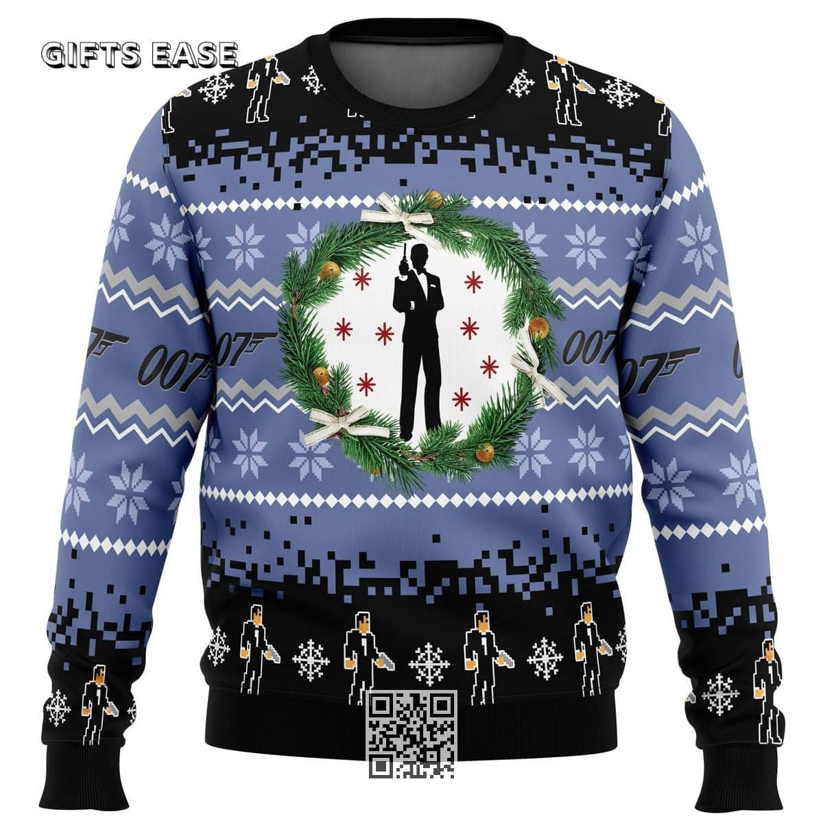 James Bond Ugly Christmas Sweater Snowflake Pattern James Bond Ugly Christmas Sweater Snowflake Pattern
