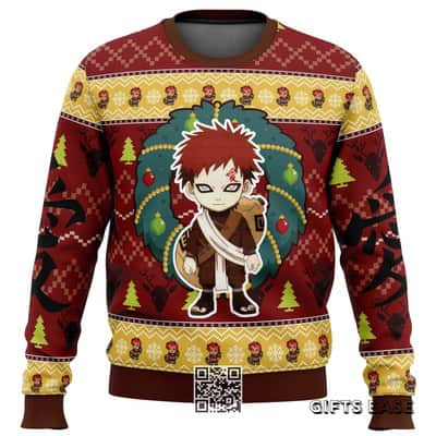 Chibi Gaara Naruto Ugly Christmas Sweater Snowflake Pine Tree