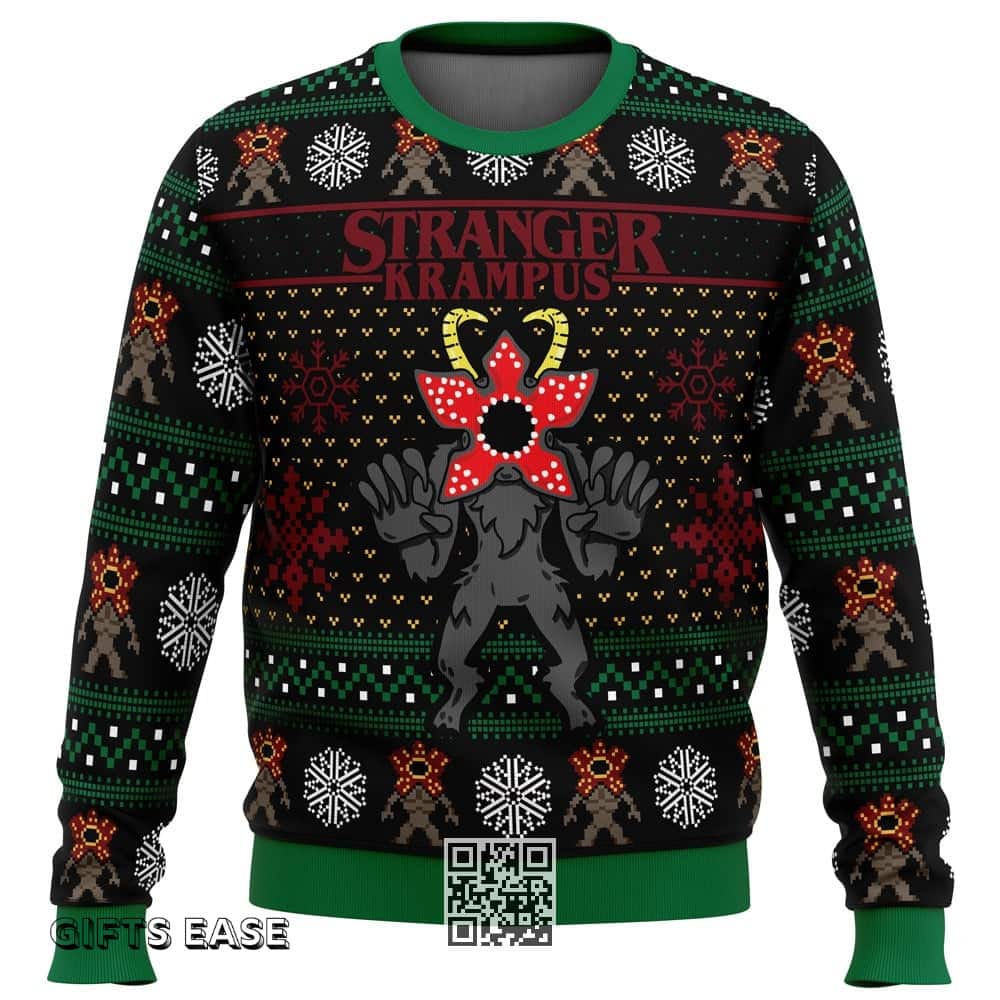 Demogorgon Stranger Krampus Stranger Things Ugly Christmas Sweater Snowflake Pattern Demogorgon Stranger Krampus Stranger Things Ugly Christmas Sweater Snowflake Pattern
