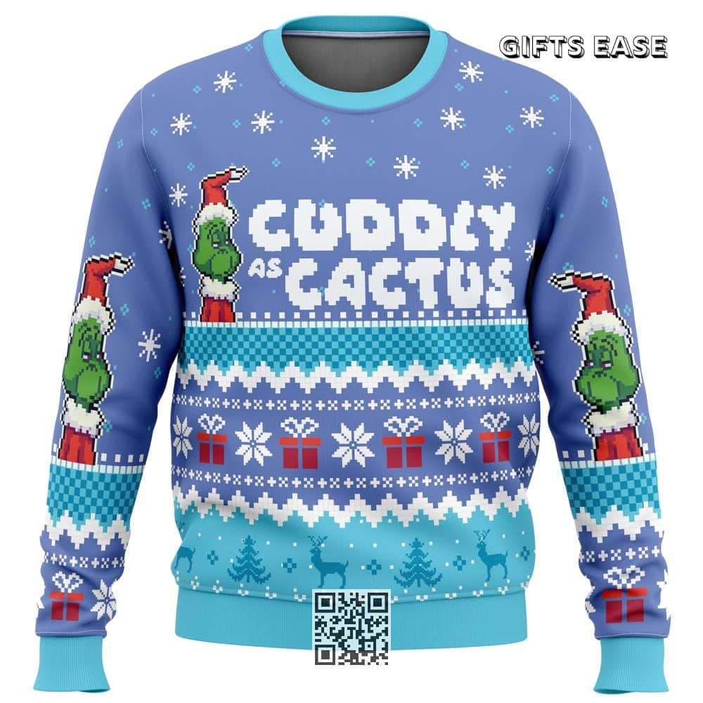 Santa Grinch Ugly Christmas Sweater Cuddly As A Cactus Santa Grinch Ugly Christmas Sweater Cuddly As A Cactus