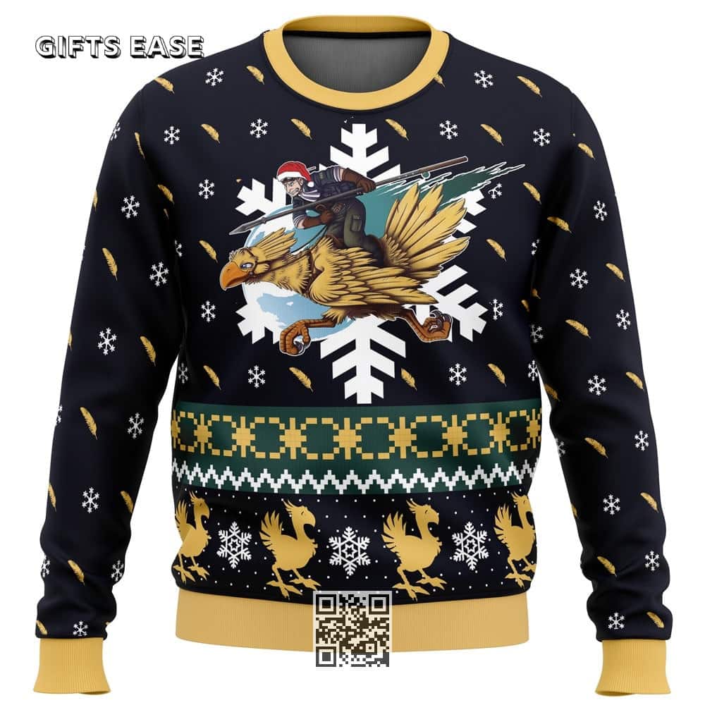 Chocobo Final Fantasy Ugly Christmas Sweater Snowflake Pattern Chocobo Final Fantasy Ugly Christmas Sweater Snowflake Pattern