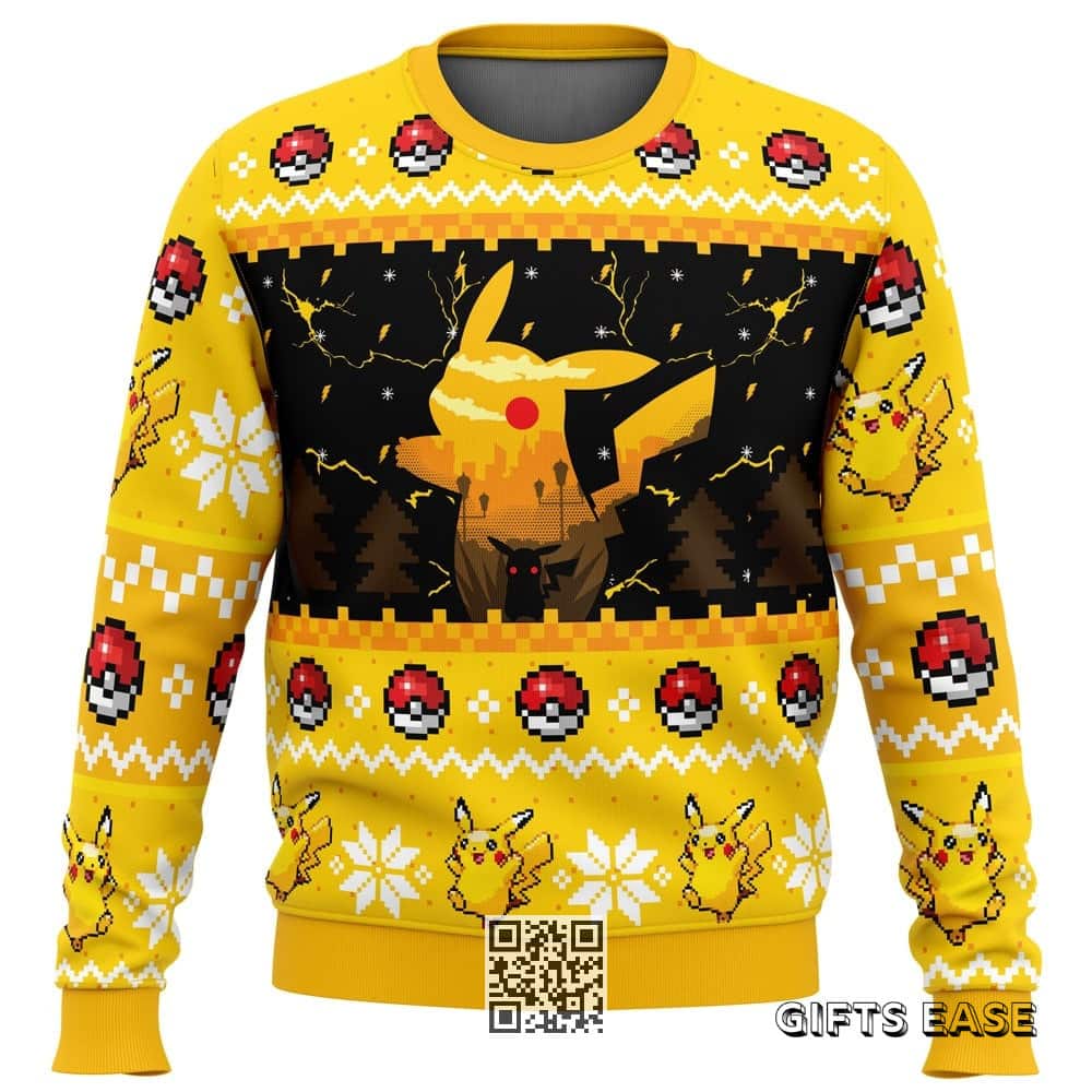 Yellow Black Electric Monster Pokemon Ugly Christmas Sweater Yellow Black Electric Monster Pokemon Ugly Christmas Sweater
