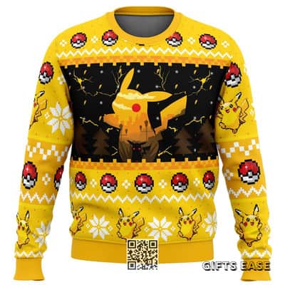 Yellow Black Electric Monster Pokemon Ugly Christmas Sweater