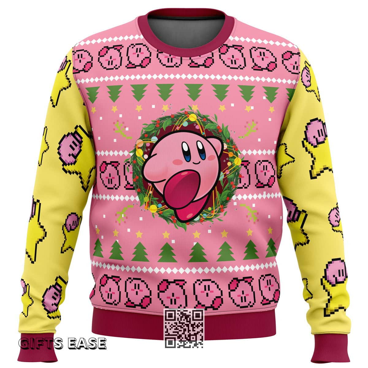 Pink Yellow Kirby Ugly Christmas Sweater Pine Tree Pink Yellow Kirby Ugly Christmas Sweater Pine Tree